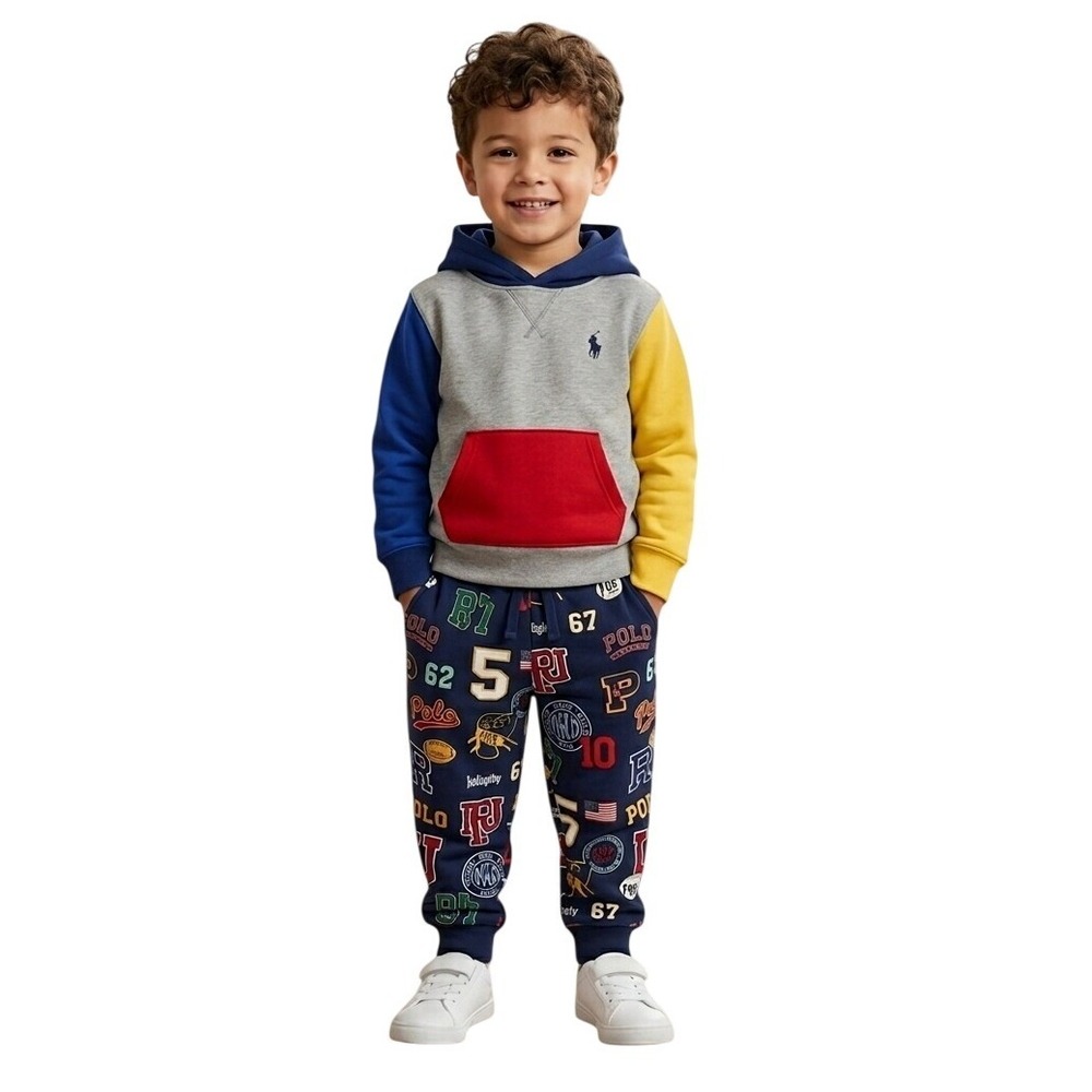 NWOT Polo Ralph Lauren Boys 5 2pc Set Colorblock Hoodie Sweatshirt Jogger Pants